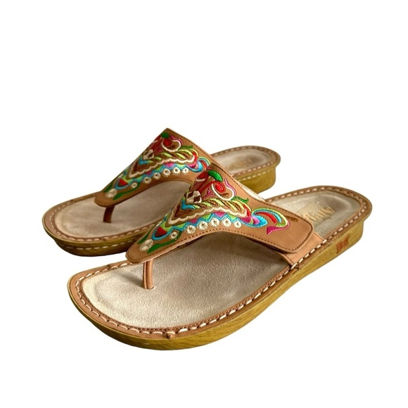 Alegria Womens Vanessa Chrysalis Cognac Leather Thong Sandals Size 40 US 9.5-10 - Picture 2 of 11